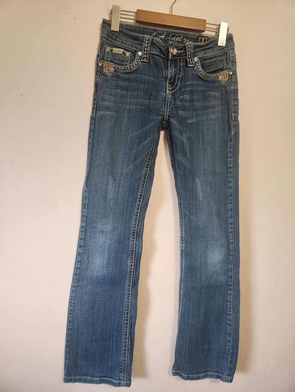 L.A. Idol USA Y2K McBling Rhinestone Rose Embroidered Bootcut Jeans Size 3 Glam